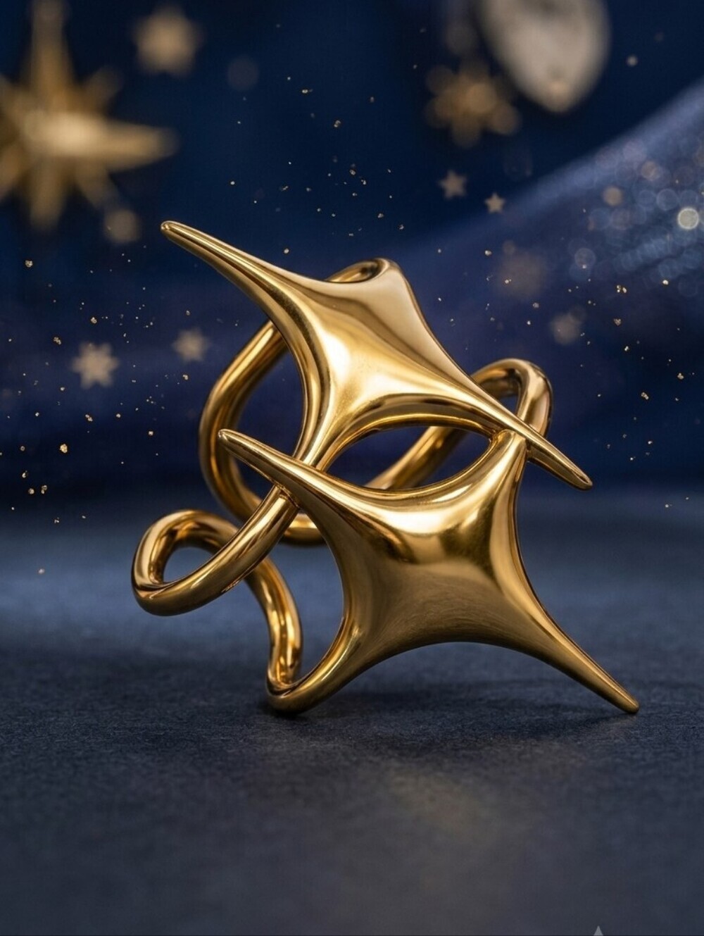 18K Gold Plated Stainless Steel Sculptural Star Ring Celestial Adjustable 7-10